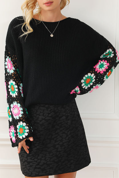 Floral Crochet Bell Sleeve Loose Sweater