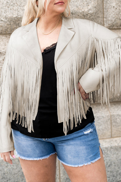 White Fringe Plus Size Cropped Jacket