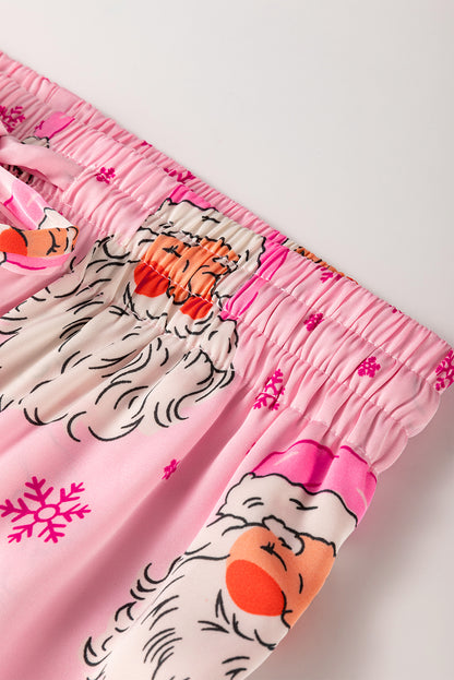 Pink Santa Claus Snowflake Long Sleeve Shirt Christmas Pajama Set