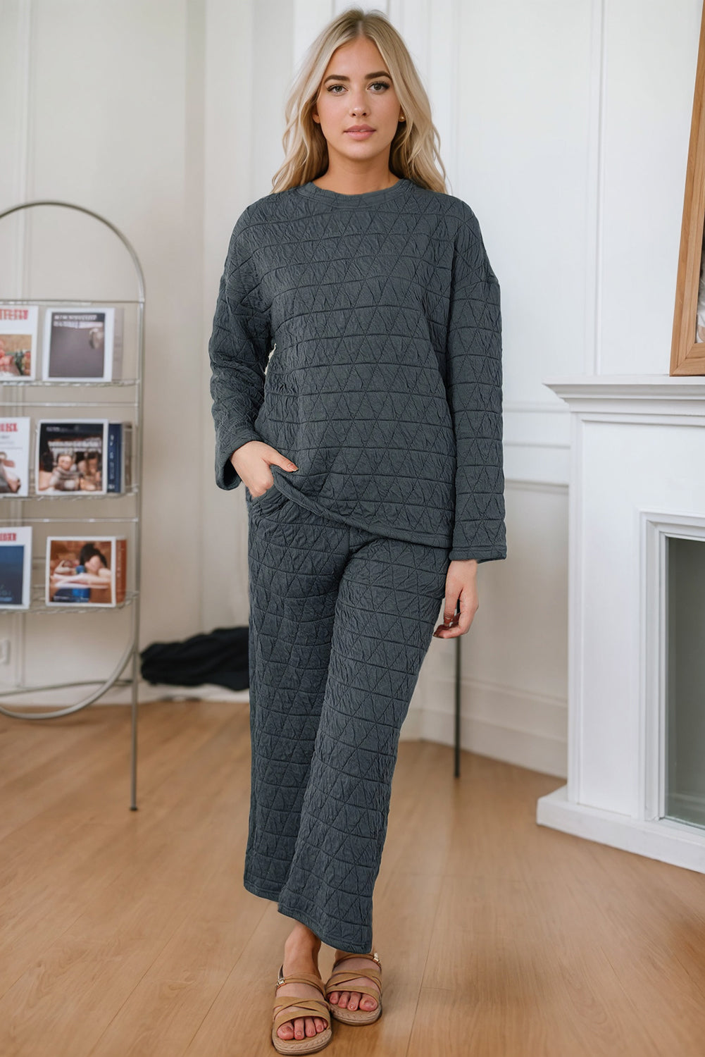 Louisa Solid Quilted Pullover and Pants Outfit