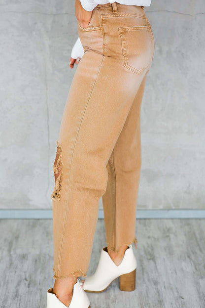 Distressed Hollow-out High Waist Cropped Flare Jeans