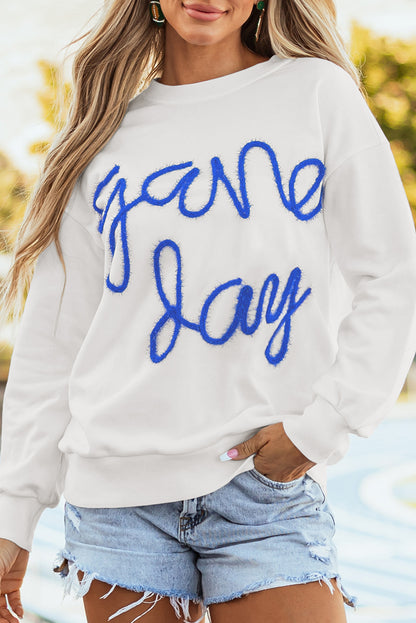 White Tinsel Game Day Drop Shoulder Graphic Sweatshirt