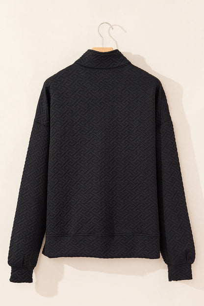 Textured Half Zipper Collared Sweatshirt