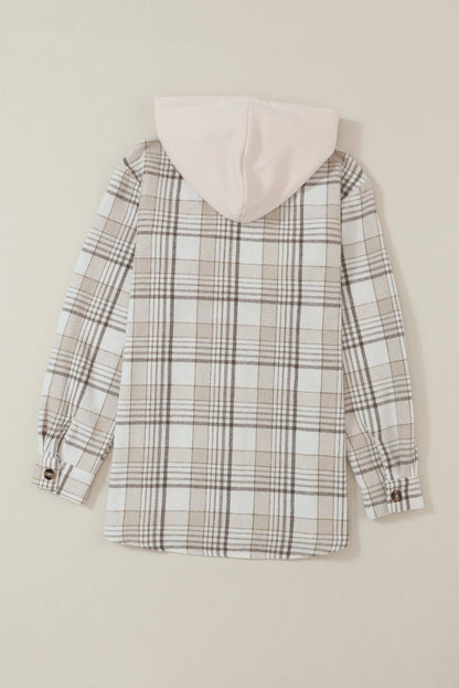 Plaid Removable Hood Buttoned Shacket