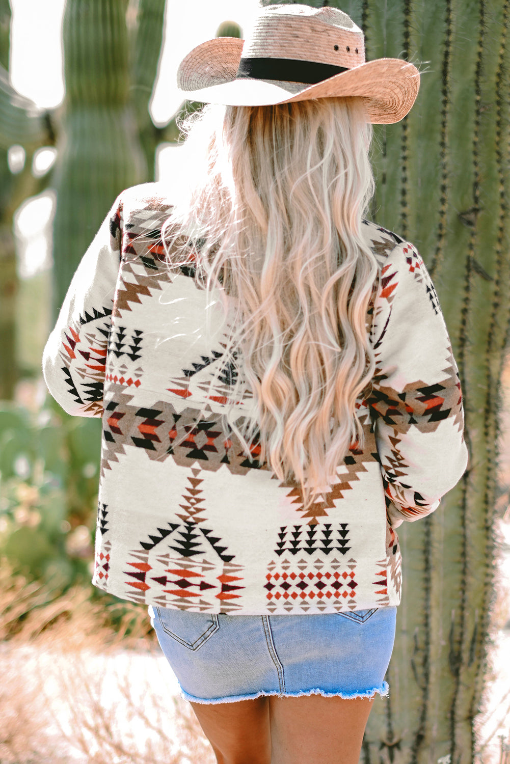 Aztec Printed Stand Neck Zip Up Jacket