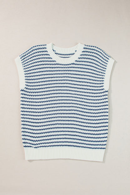 Stripe Ribbed Trim Loose Fit Knitted Sweater Vest