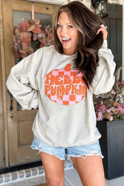 Terry Halloween Pumpkin Patched Pattern Pullover Sweatshirt