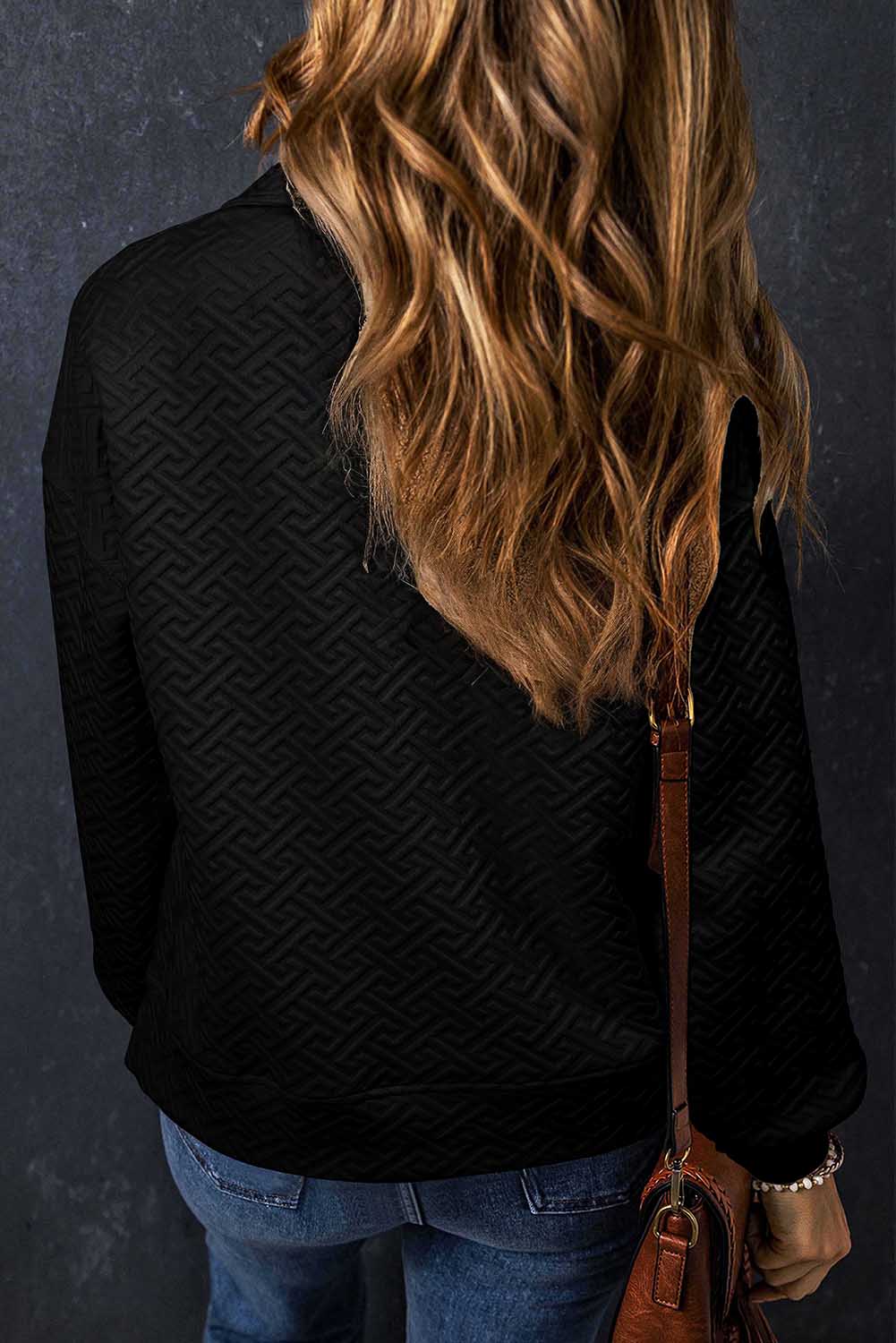 Textured Half Zipper Collared Sweatshirt