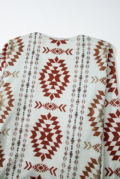 Western Aztec Printed Open Front Long Cardigan