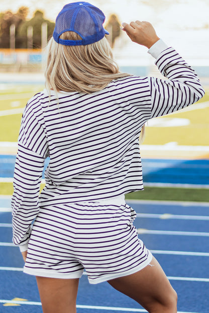 Stripe Textured 3/4 Sleeve Top and Shorts Set