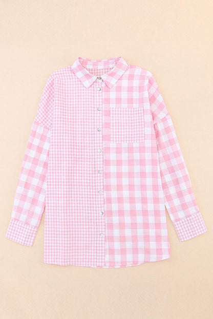 Pink Mix Checked Patchwork Long Sleeve Shirt