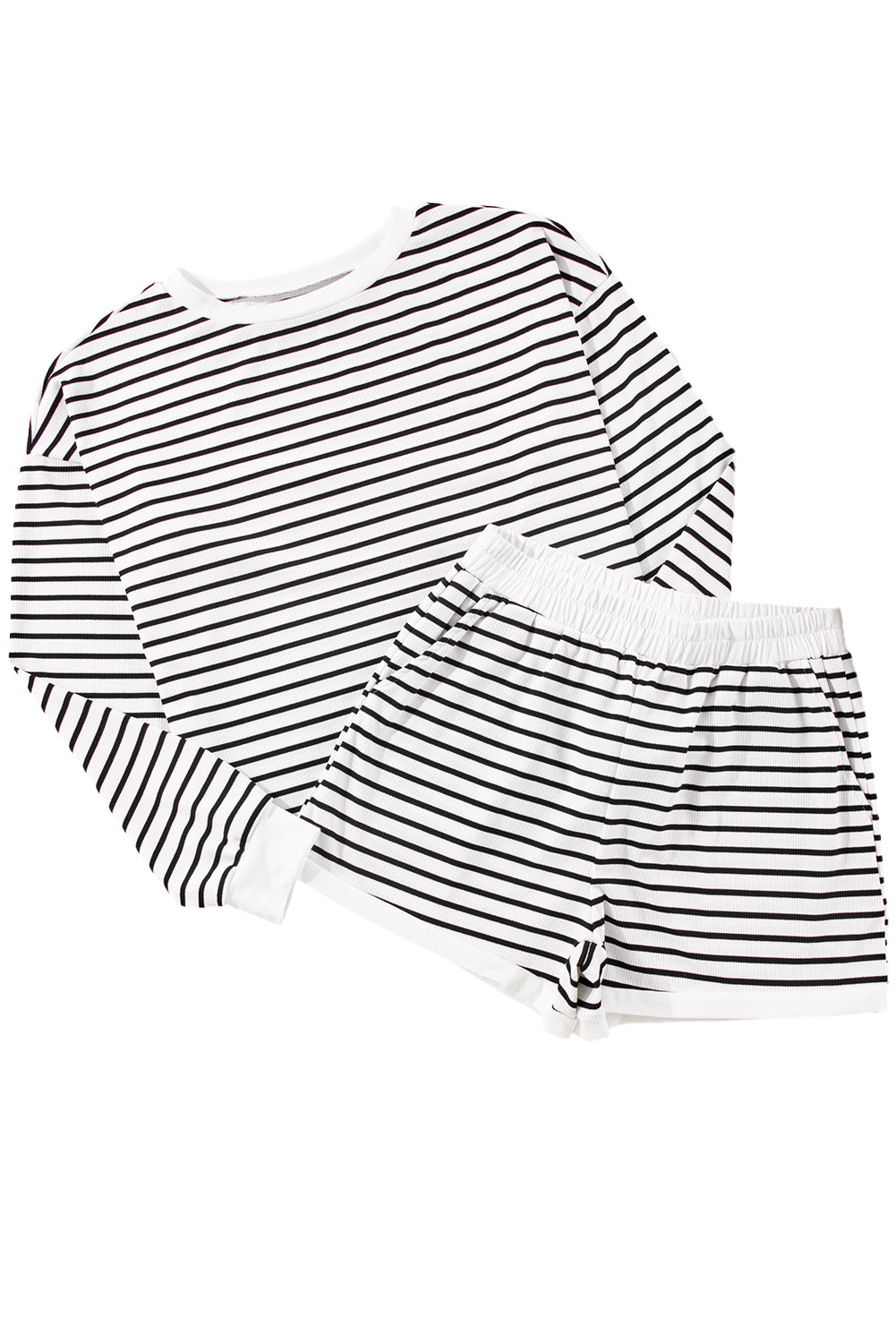 Stripe Textured 3/4 Sleeve Top and Shorts Set