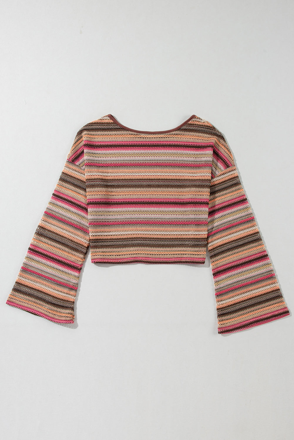 Pink Striped Wide Cropped Long Sleeve Top