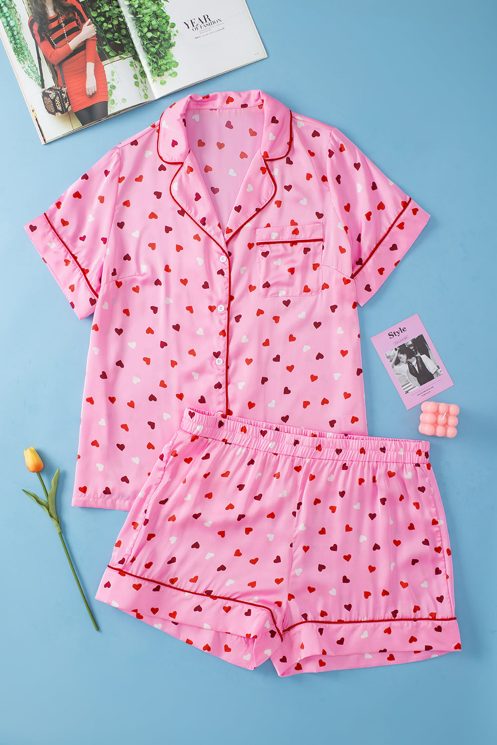 Pink Valentine Heart Shape Print Plus Size Sleepwear