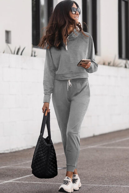 Drawstring Hoodie and High Waist Pants Lounge Set