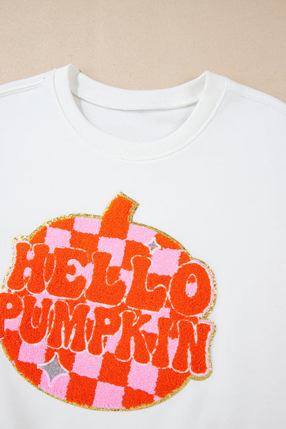 Terry Halloween Pumpkin Patched Pattern Pullover Sweatshirt