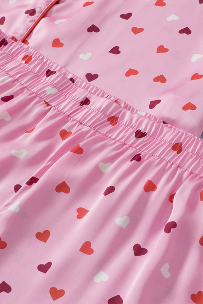 Pink Valentine Heart Shape Print Plus Size Sleepwear