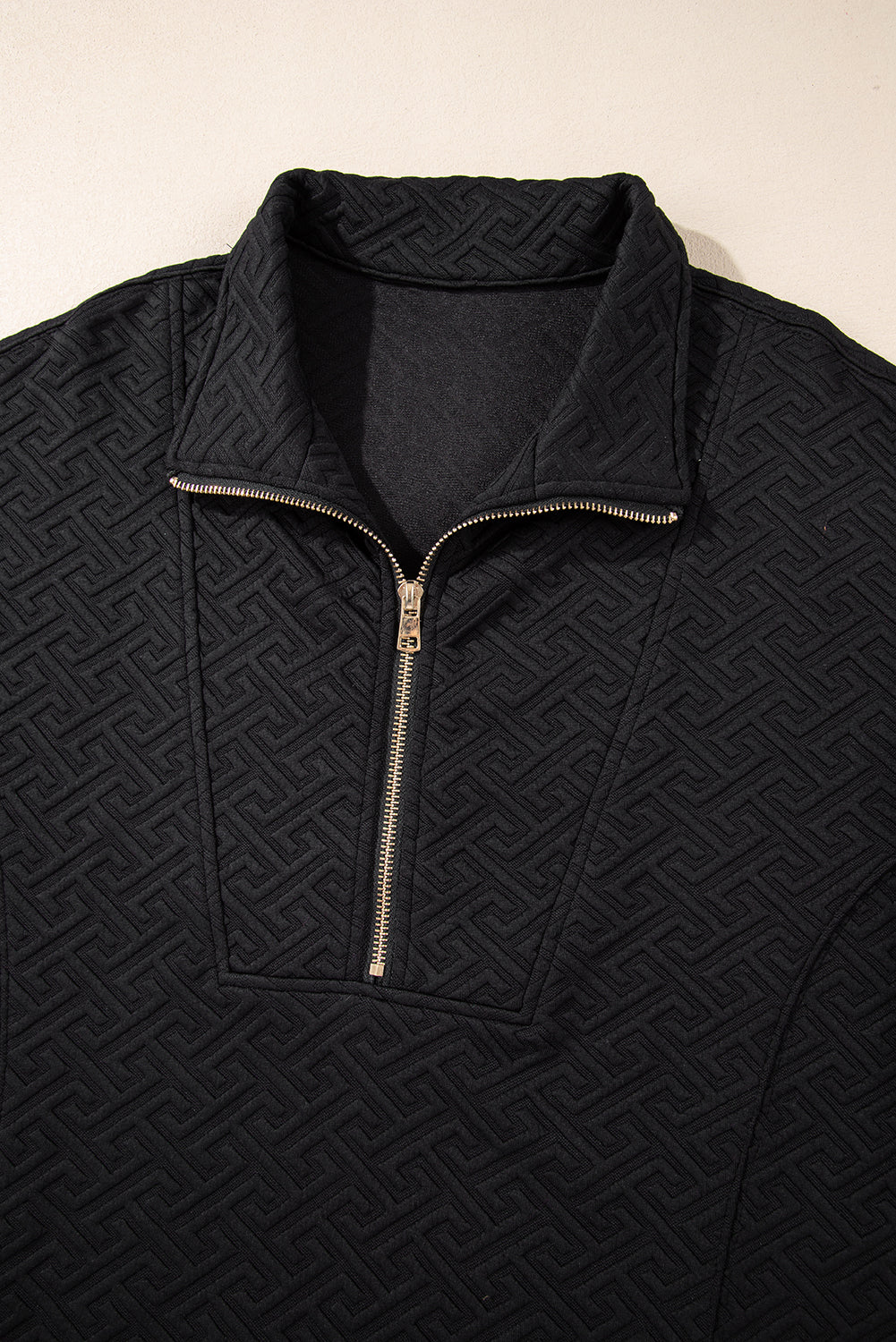 Textured Half Zipper Collared Sweatshirt