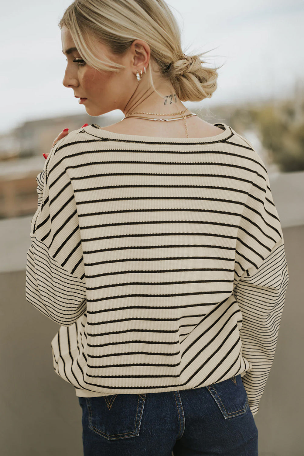 Striped Patchwork Loose Long Sleeve Tee