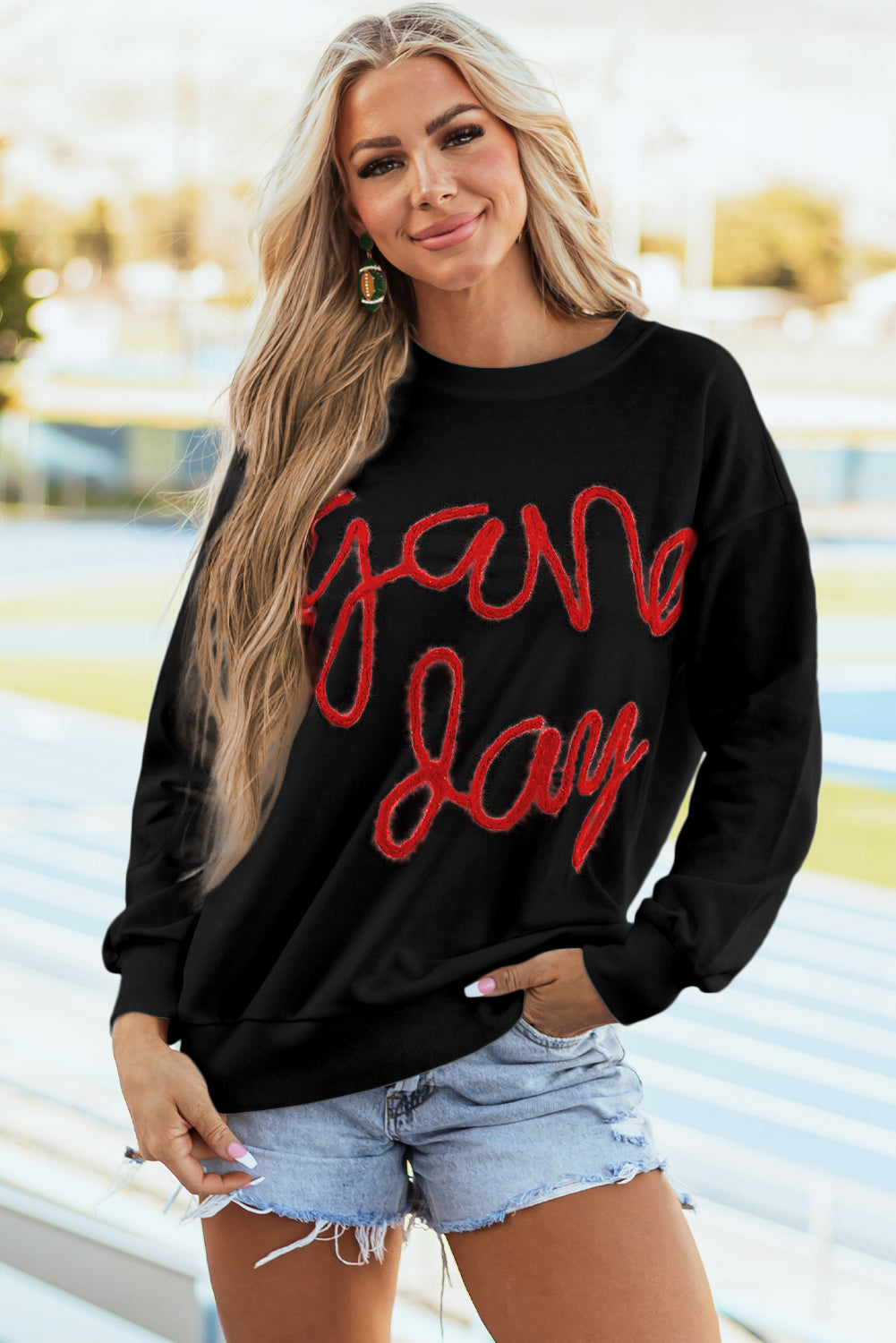 Tinsel Game Day Drop Shoulder Graphic Sweatshirt