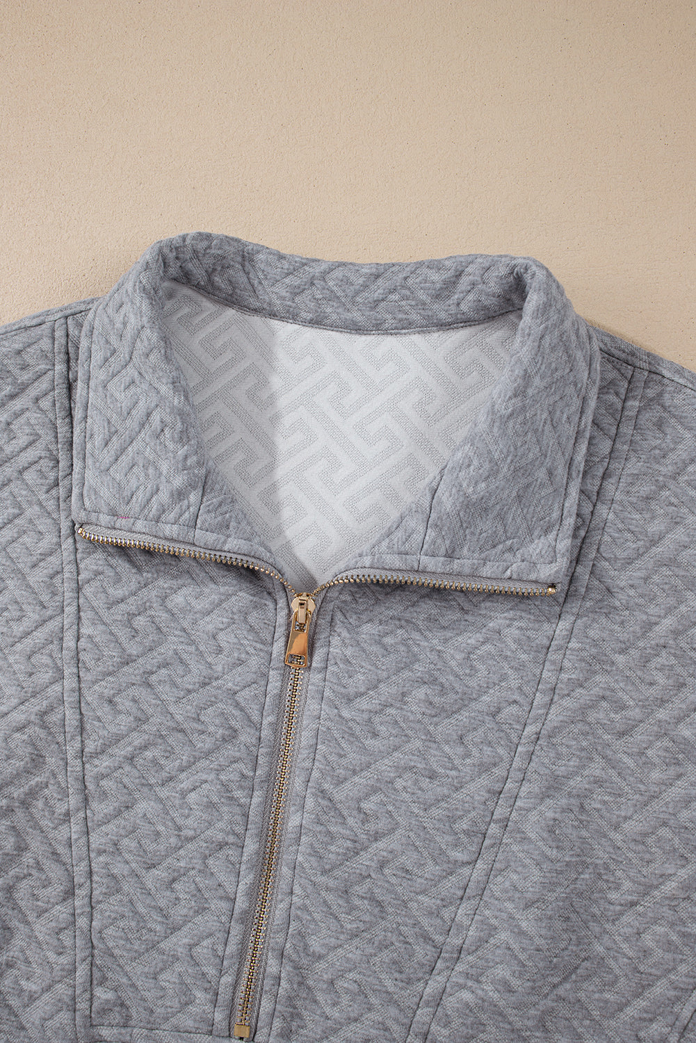 Textured Half Zipper Collared Sweatshirt