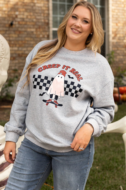 Creep It Real Ghost Print Plus Size Sweatshirt