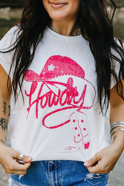 White Rhinestone Howdy Graphic Tee