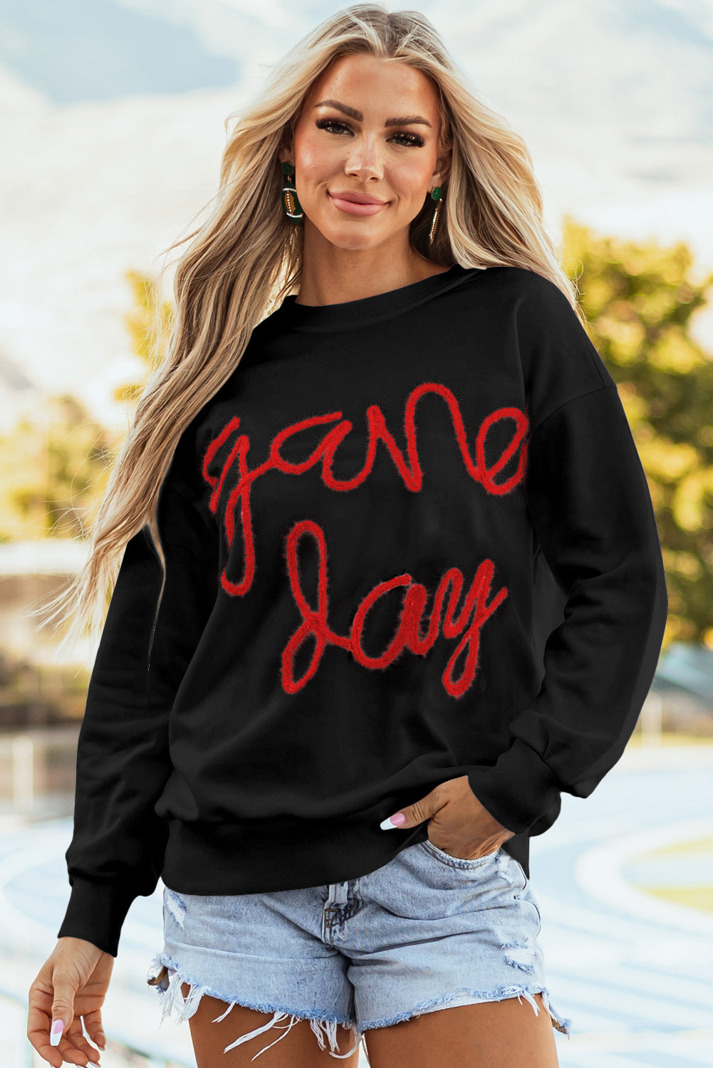 Tinsel Game Day Drop Shoulder Graphic Sweatshirt