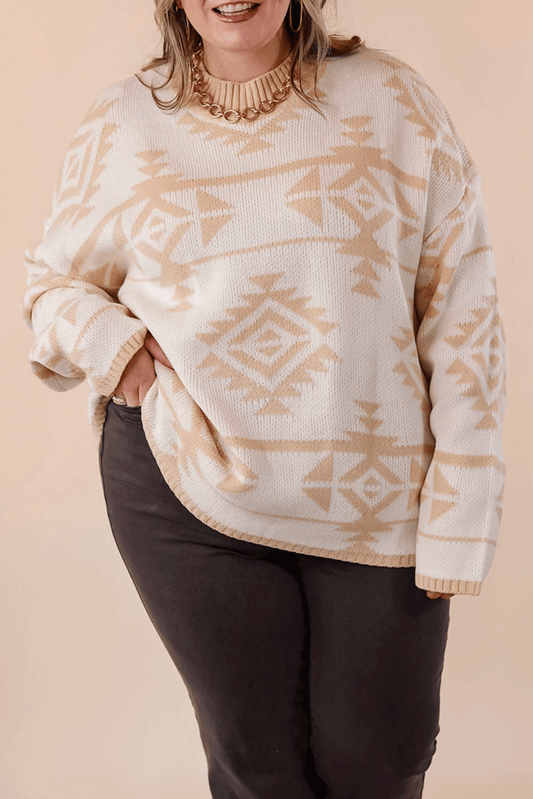 Western Aztec Print Loose Sweater