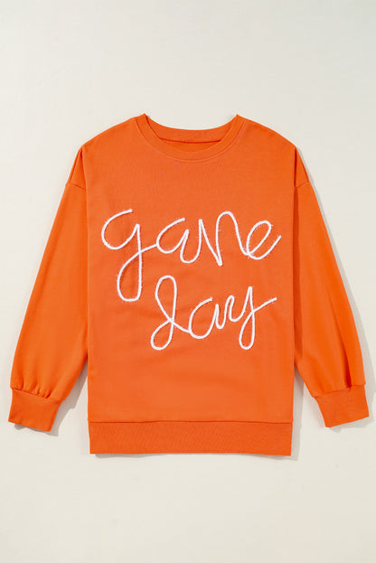 Russet Orange Tinsel Game Day Drop Shoulder Graphic Sweatshirt