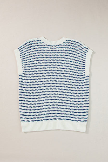 Stripe Ribbed Trim Loose Fit Knitted Sweater Vest